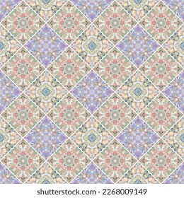 A collection of ceramic tiles in retro colors. A set of square patterns in ethnic style. Ethnic boho seamless pattern. Traditional ornament. Folk motif. Textile rapport.