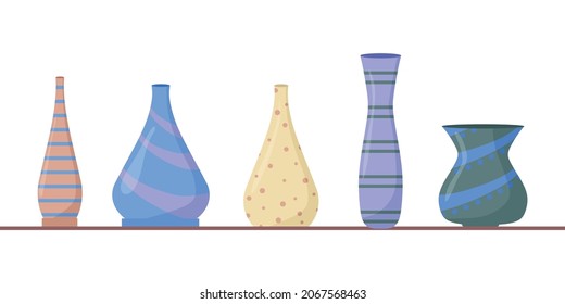 Collection of ceramic vases. Home decor, vector illustration.