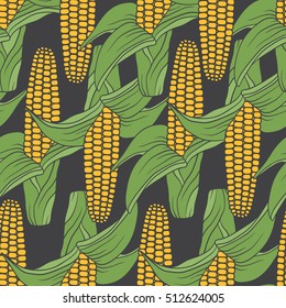 Collection of cereals, seamless pattern vector. Hand drawn icons set. Colorful background with sketch objects. Illustration with corn. Decorative wallpaper, good for printing