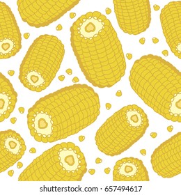 Collection of cereals, seamless pattern vector. Hand drawn icons set. Colorful background with sketch objects. Illustration with corn. Decorative wallpaper, good for printing