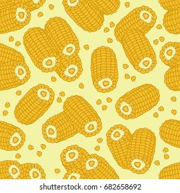 Collection of cereals, seamless pattern vector. Hand drawn overlapping backdrop. Colorful background with food. Illustration, corn. Decorative wallpaper, good for printing