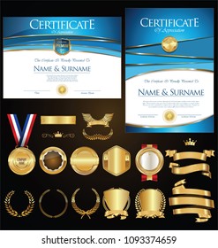Collection of certificate badges labels shields and laurels 