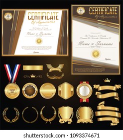 Collection of certificate badges labels shields and laurels 