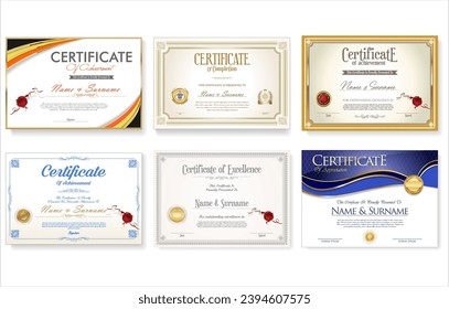 Collection of Certificate or diploma retro design template vector illustration 
