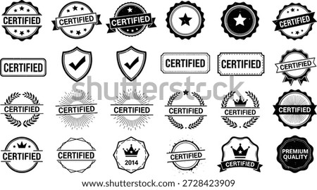 Collection of certified quality guarantee labels and stamps