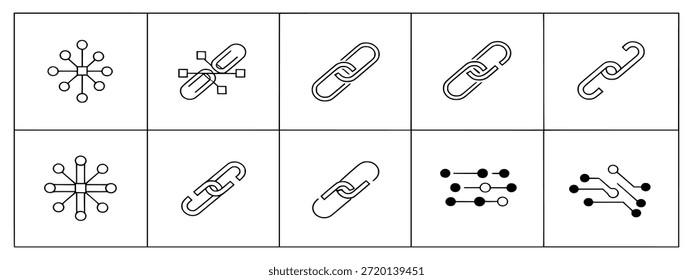 Colección de iconos de Enlace de cadena en varios estilos y diseños.