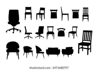 Collection of chair silhouette templates. Editable vector illustration in EPS.10