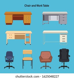 Collection of chairs and work tables