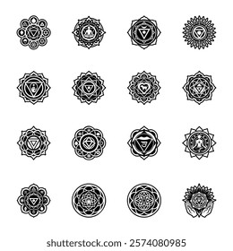 Collection of Chakra Symbols Glyph Style Icons 

