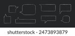 Collection of chalk speech bubbles on dark beckground.  Hand drawn scribble doodle empty rectangular templates, icons. Vector illustration