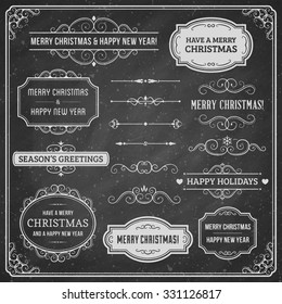 Collection of chalkboard christmas ornaments and labels.