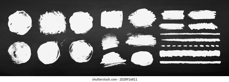 Collection of chalked grunge vector hand drawn elements and banners isolated on chalkboard background.