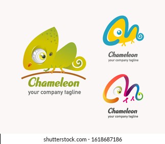 collection of chameleon logo mascot for business and company with different style. use for company logo, mascot and other.