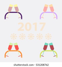 collection of champagne glasses and ribbon Vector illustration New Year Celebration two glasses of champagne