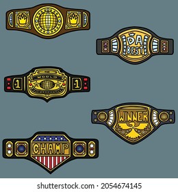 A collection of championship belts. svg
