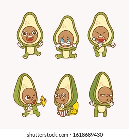 collection character of cute avocado with different gesture and facial expression vector illustration. use for emoticon, avatar, mascot and other.