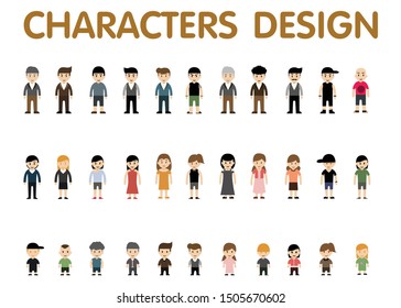 collection of character design with genaration ; vector illustration