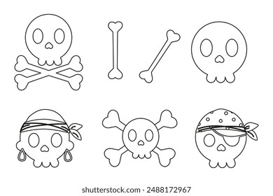 Collection character skull outline vector