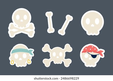 Pegatinas de personajes de colección calavera estilo plano 