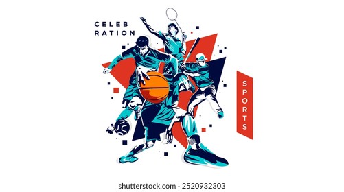 A collection of characters from basketball, soccer, badminton and base ball athletes. Design elements with a sports concept, celebrating national sports day. Sports athlete silhouette