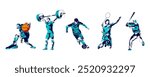 A collection of characters from basketball, weightlifting, soccer, badminton and base ball athletes. Design elements with a sports concept, celebrating national sports day. Sports athlete silhouette