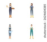 Collection of characters depicting different professions including a farmer, baker, fisher, and gardener