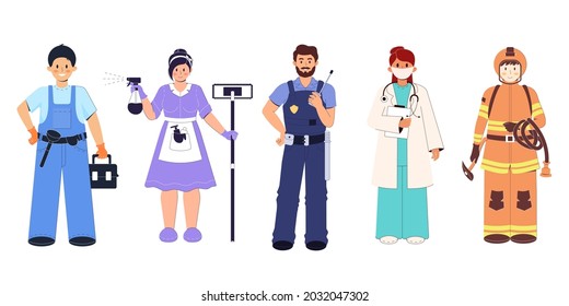 Collection of characters. Different professions illustrations. Vector for website, banner, vacancy, children book ect. Isolated vector. Isolated vector.