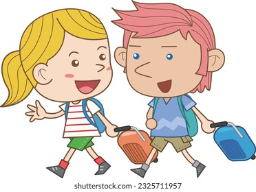 a collection of characters of girls and boys traveling abroad