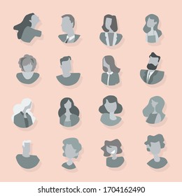 Colección de iconos de caracteres en estilo plano. Ilustración vectorial. Se puede usar para redes sociales.