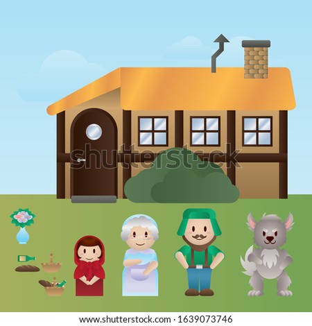 A collection of characters and objects for retelling the story of the little red riding hood. 