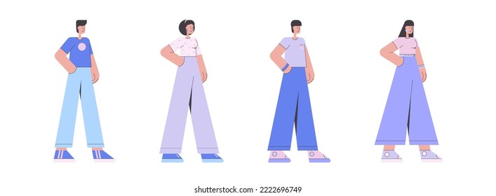 Colección de caracteres en pie. Caracteres diferentes. Ilustración vectorial en un estilo plano