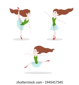 
Collection of characters. Young girl dancing ballet. Vector illustration isolated on white background. Simple cartoon style. Flat design