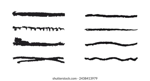 Collection charcoal  lines. Set of different doodle elements. Brushes for underline note. Vector set