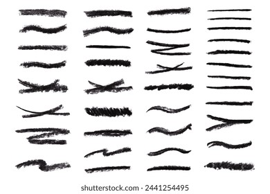 Collection charcoal lines. Set of different doodle elements. Brushes for underline note. Vector set