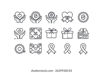 Collection of Charitable and Giving Icons in Outline Style