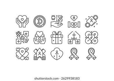 Collection of Charitable and Giving Icons in Outline Style