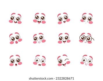 Colección De Emojis Encantadores Que Expresan Una Amplia Gama De Emociones. Alegre Y Divertido, Ojo De Vino Y Mostrar Lengua