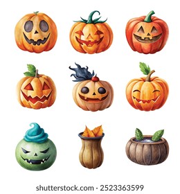 Collection of charming Halloween pumpkin designs