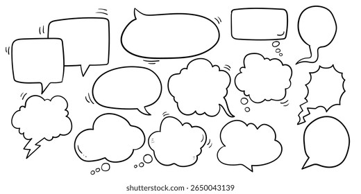 A collection of charming hand-drawn speech bubbles vector floats on a blank field, inviting creativity and conversation with whimsical appeal.