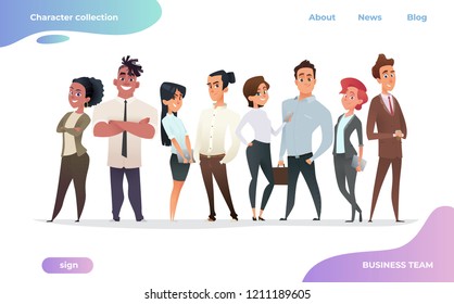 Collection of charming young businessmen and managers. Flat modern cartoon style