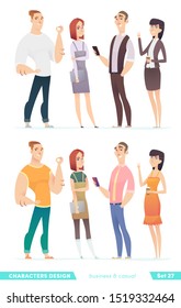 Collection of charming young entrepreneurs or businessmen and managers. Business people standing togever. Flat modern cartoon style
