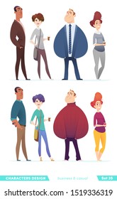 Collection of charming young entrepreneurs or businessmen and managers. Business people standing togever. Flat modern cartoon style