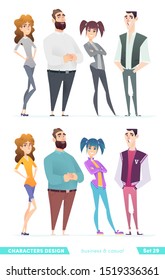 Collection of charming young entrepreneurs or businessmen and managers. Business people standing togever. Flat modern cartoon style