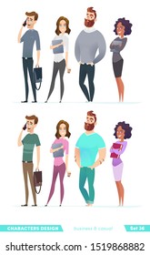 Collection of charming young entrepreneurs or businessmen and managers. Business people standing togever. Flat modern cartoon style