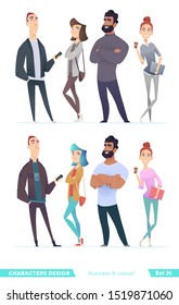 Collection of charming young entrepreneurs or businessmen and managers. Business people standing togever. Flat modern cartoon style