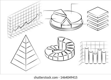 collection of charts in the form of sketches. pie, column, line, bar.
