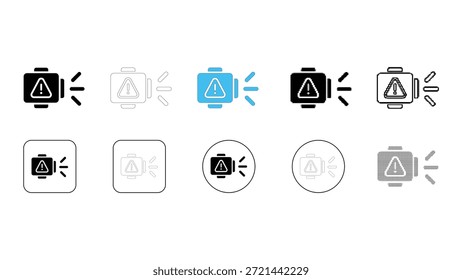 Colección de los iconos de Check Engine Light en varios estilos, incluidas las versiones rellenas, esquemáticas y coloreadas. Estos símbolos representan una advertencia o error crítico en el sistema del motor de un vehículo, perfecto para