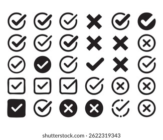 Collection of Check Marks and Cross Marks Icons in Various Styles