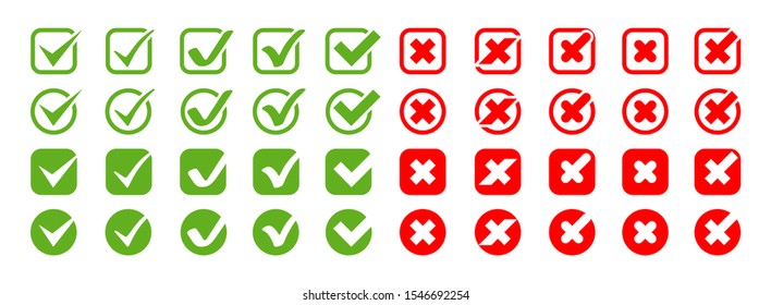 Collection Check Marks with Crosses vector icons. Check Marks and Cross in modern simple flat design. Check Marks with Crosses different shapes and color. Eps10