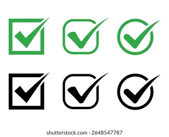 Colección del Vector del icono de la Casilla de verificación aislado en el fondo blanco